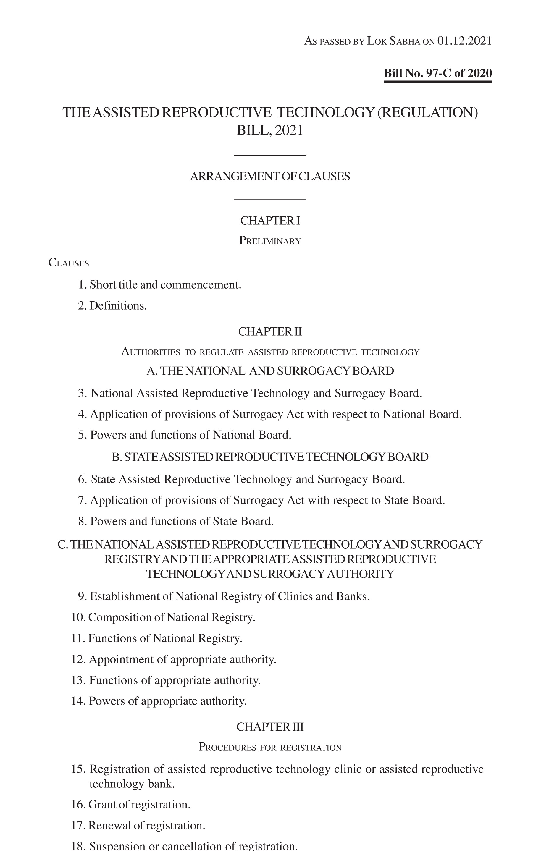 The Assisted Reproductive Technology (Regulation)
Bill-2021