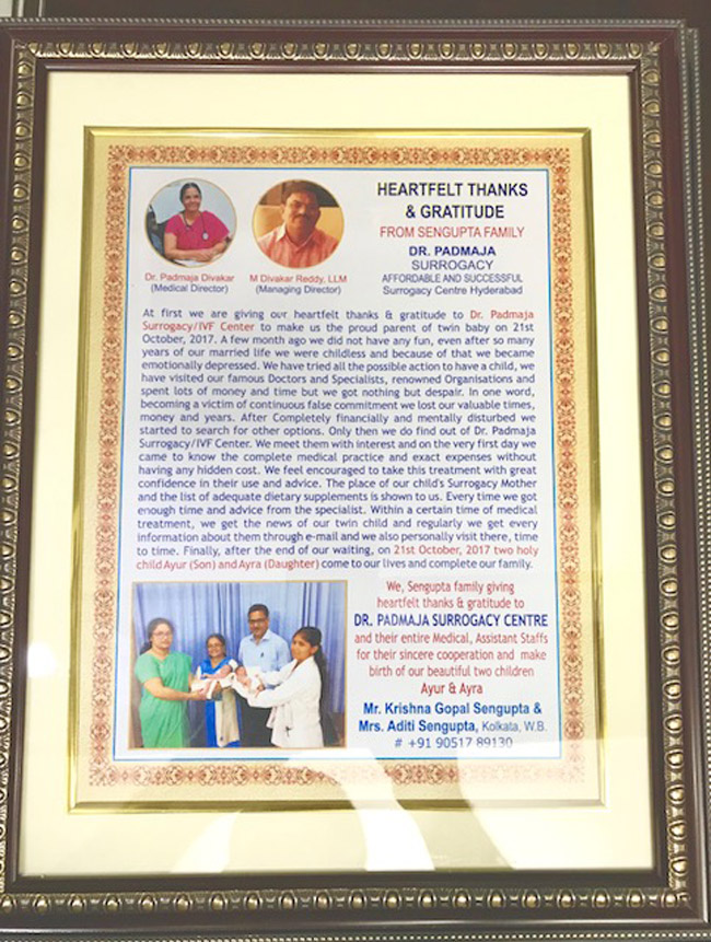 A couple  ( ?90882 66636? ?90517 89130?) from Assam (Gauhati) seeking blessings of Divakar Reddy Mg Director Dr Padmaja Fertility (Surrogacy) Hyderabad